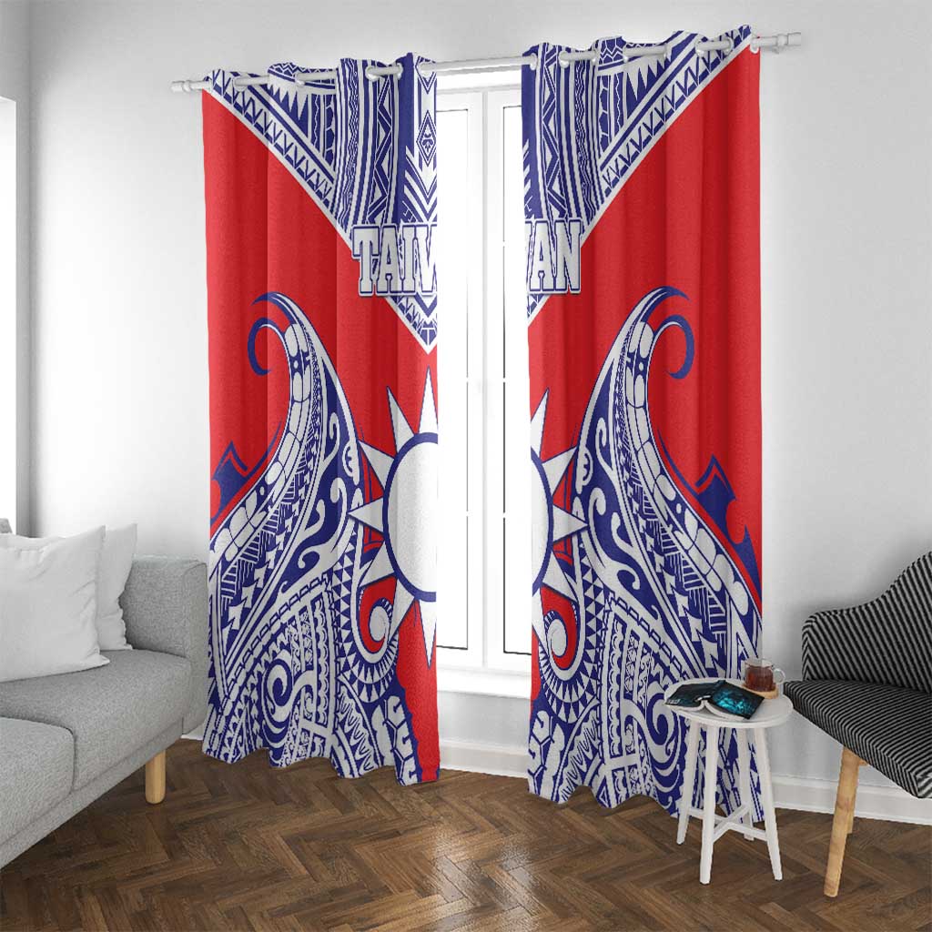 Taiwan Window Curtain Austronesian Tribal Tattoo Red LT05 With Grommets Red - Polynesian Pride