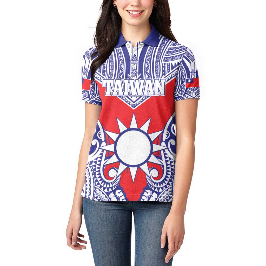 Personalised Taiwan Women Polo Shirt Austronesian Tribal Tattoo Red LT05 - Polynesian Pride