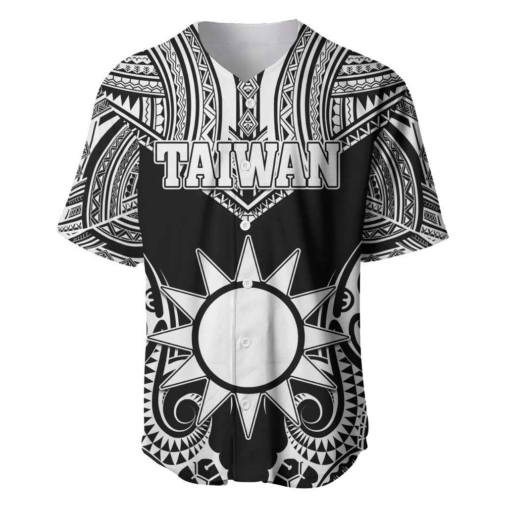 Personalised Taiwan Baseball Jersey Austronesian Tribal Tattoo Black LT05 Black - Polynesian Pride