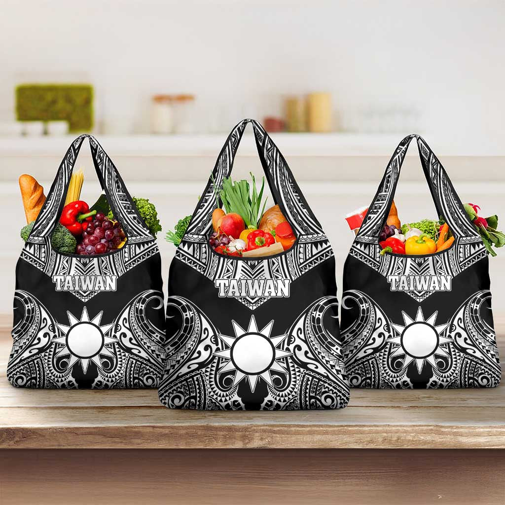 Taiwan Grocery Bag Austronesian Tribal Tattoo Black LT05 3-pack One Size Black - Polynesian Pride