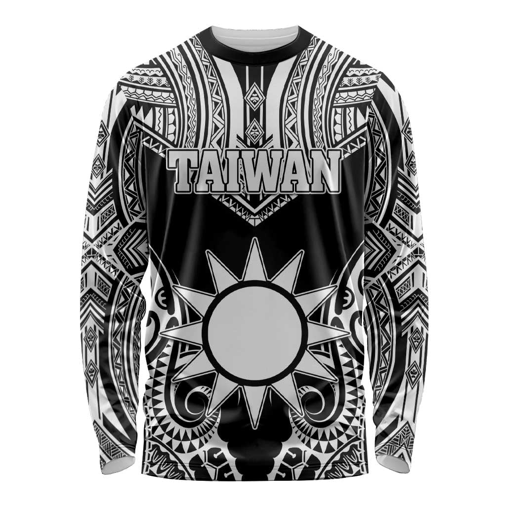 Personalised Taiwan Long Sleeve Shirt Austronesian Tribal Tattoo Black LT05 Unisex Black - Polynesian Pride