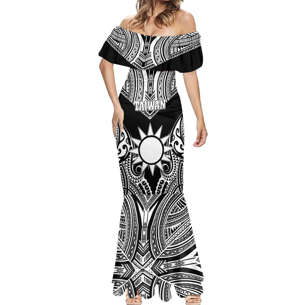 Personalised Taiwan Mermaid Dress Austronesian Tribal Tattoo Black LT05 - Polynesian Pride