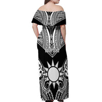 Personalised Taiwan Off Shoulder Maxi Dress Austronesian Tribal Tattoo Black LT05 - Polynesian Pride