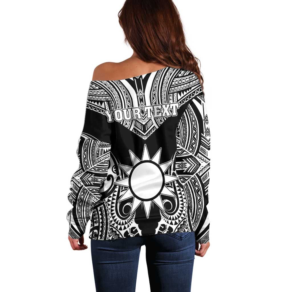 Personalised Taiwan Off Shoulder Sweater Austronesian Tribal Tattoo Black LT05 - Polynesian Pride