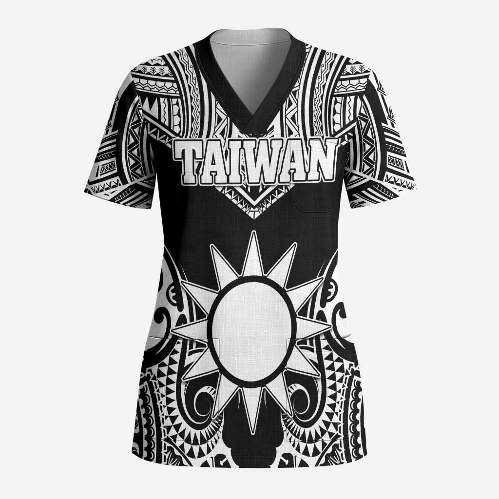 Personalised Taiwan Scrub Top Austronesian Tribal Tattoo Black LT05 Adult Black - Polynesian Pride