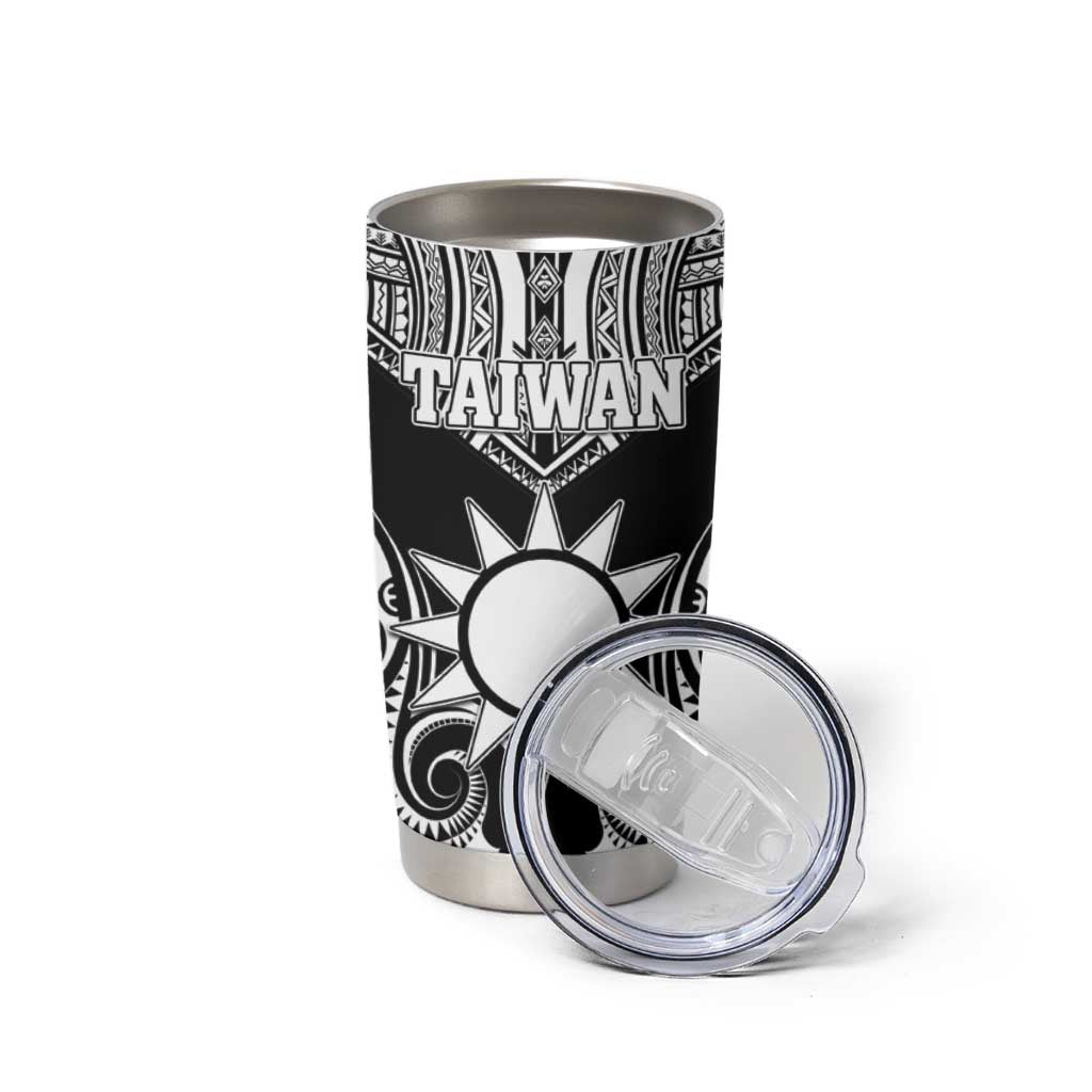 Personalised Taiwan Tumbler Cup Austronesian Tribal Tattoo Black LT05 - Polynesian Pride