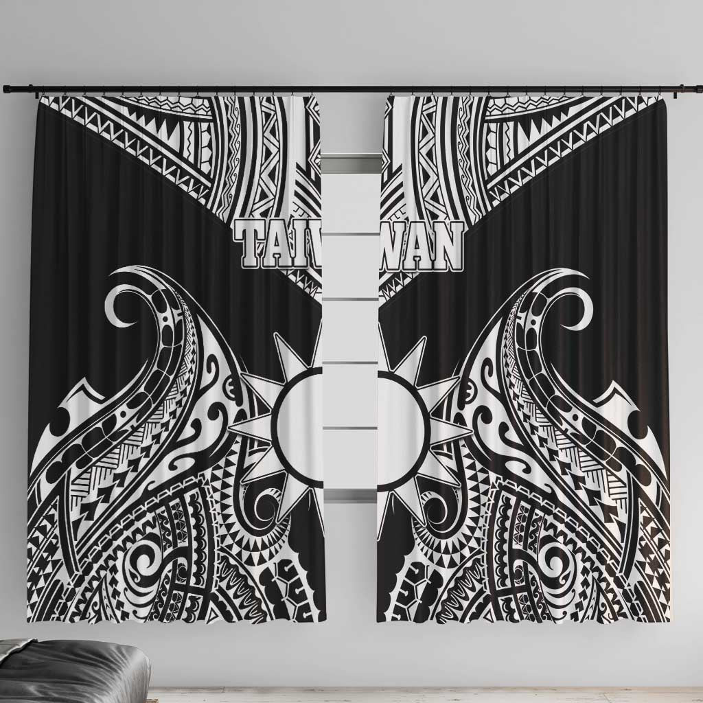 Taiwan Window Curtain Austronesian Tribal Tattoo Black LT05 With Hooks Black - Polynesian Pride
