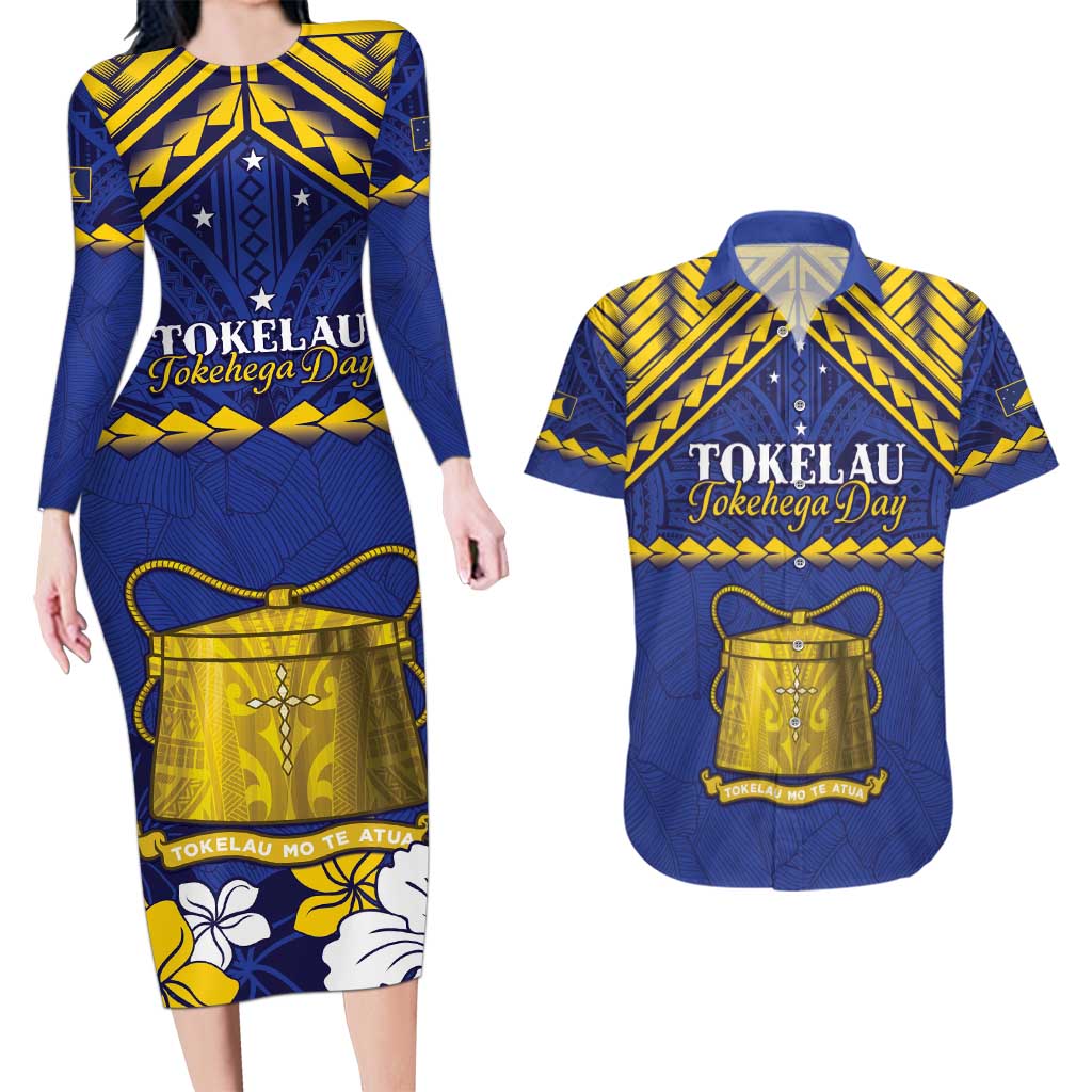 Personalised Tokelau Happy Tokehega Day Couples Matching Long Sleeve Bodycon Dress and Hawaiian Shirt Polynesian Tribal Tattoo