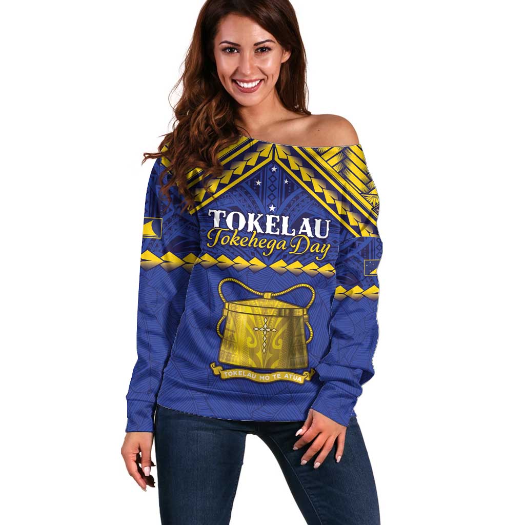 Personalised Tokelau Happy Tokehega Day Off Shoulder Sweater Polynesian Tribal Tattoo