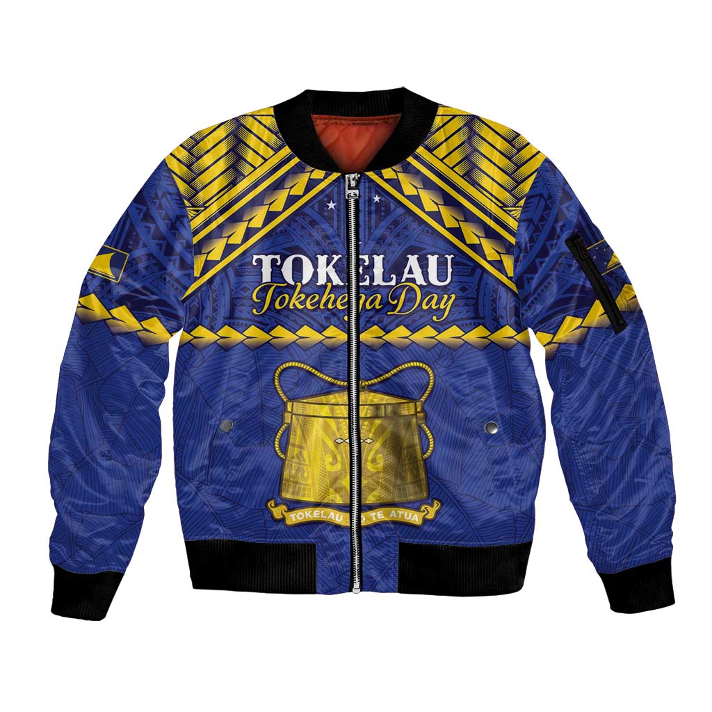 Personalised Tokelau Happy Tokehega Day Sleeve Zip Bomber Jacket Polynesian Tribal Tattoo