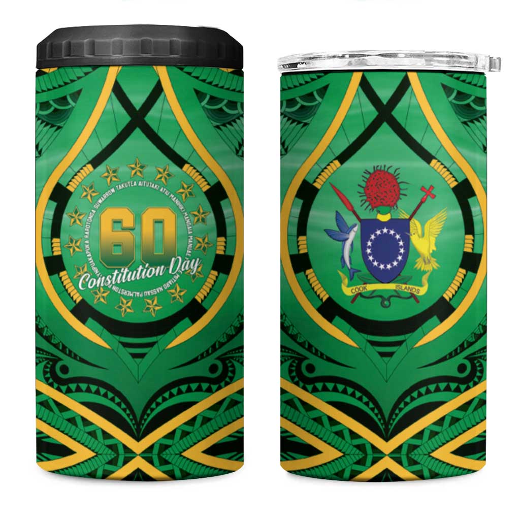Cook Islands Constitution Day 4 in 1 Can Cooler Tumbler 60th Anniversary LT05 One Size: 16 oz Green - Polynesian Pride
