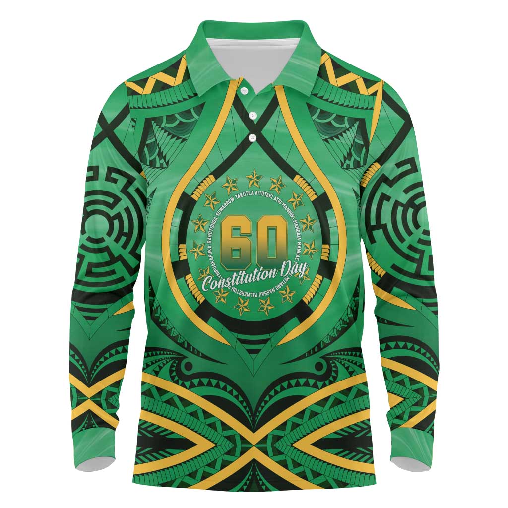 Cook Islands Constitution Day Long Sleeve Polo Shirt 60th Anniversary LT05 Green - Polynesian Pride