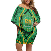 Cook Islands Constitution Day Off Shoulder Short Dress 60th Anniversary LT05 Women Green - Polynesian Pride
