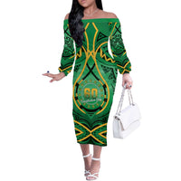 Cook Islands Constitution Day Off The Shoulder Long Sleeve Dress 60th Anniversary LT05 Women Green - Polynesian Pride
