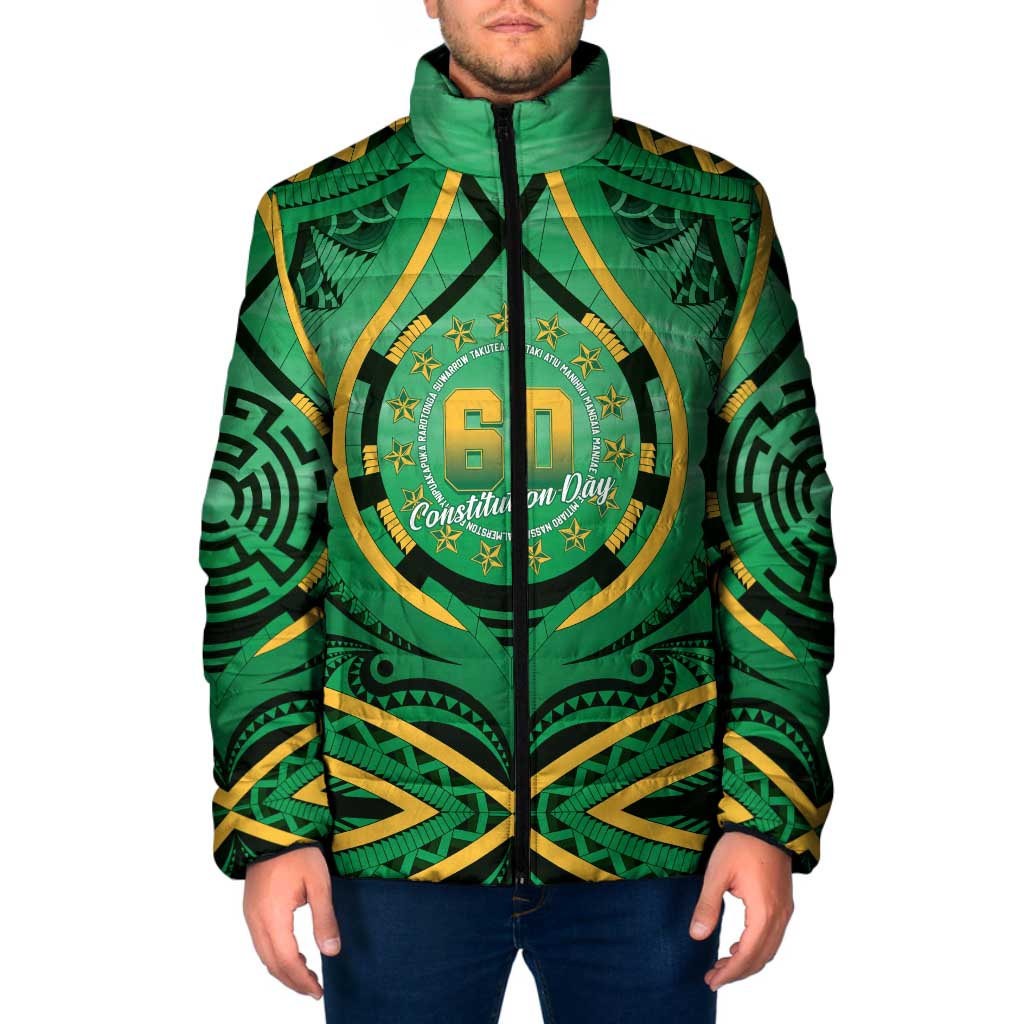 Cook Islands Constitution Day Padded Jacket 60th Anniversary LT05 Men Green - Polynesian Pride