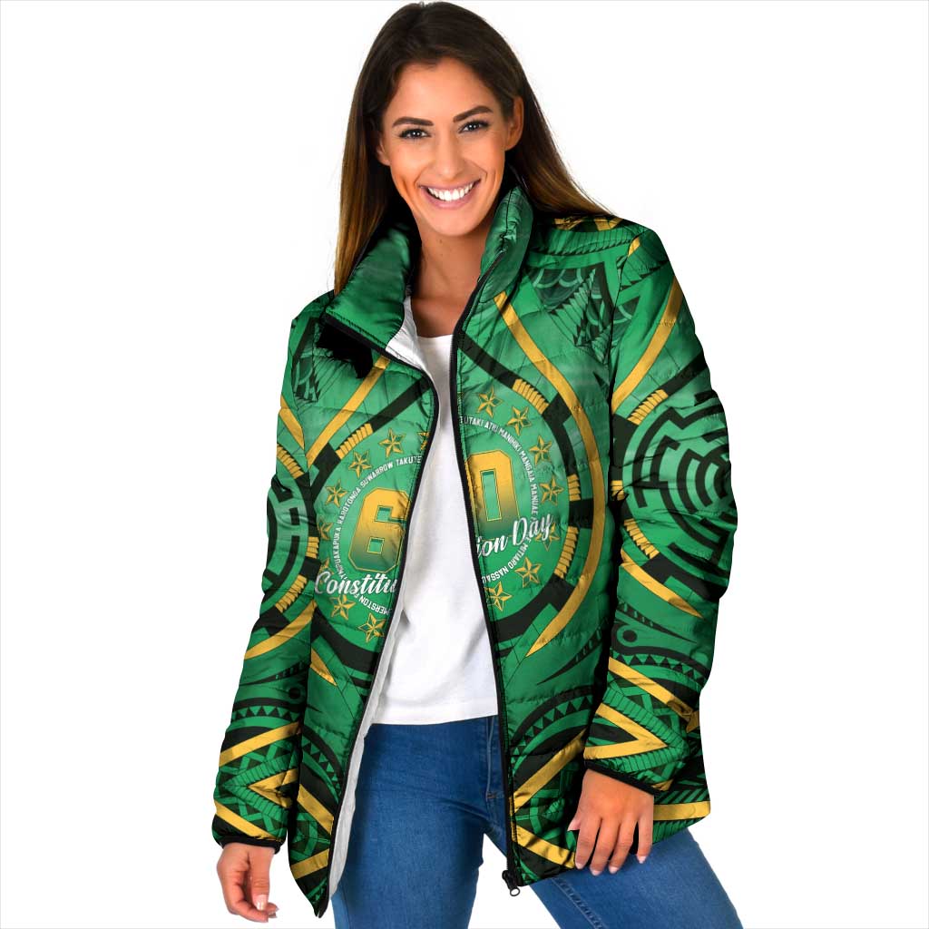 Cook Islands Constitution Day Padded Jacket 60th Anniversary LT05 Women Green - Polynesian Pride