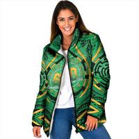 Cook Islands Constitution Day Padded Jacket 60th Anniversary LT05 Women Green - Polynesian Pride
