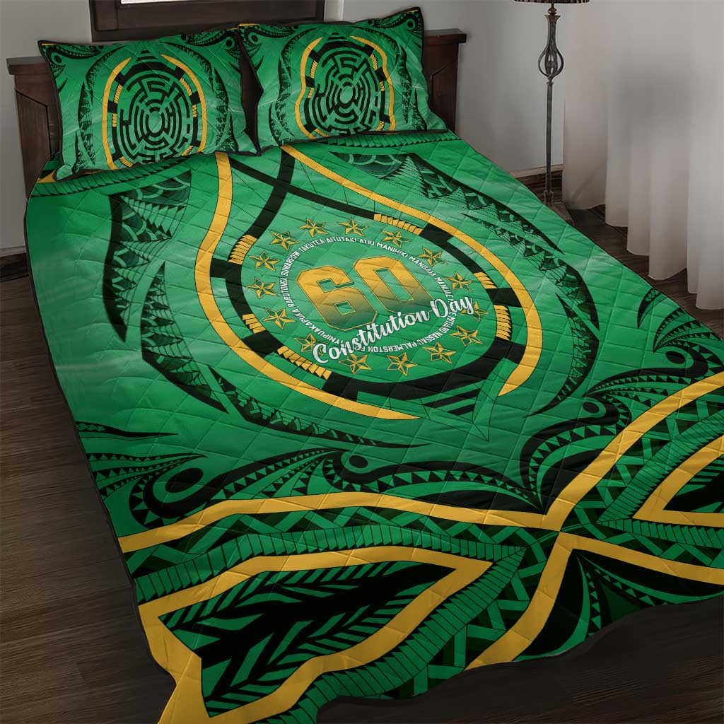 Cook Islands Constitution Day Quilt Bed Set 60th Anniversary LT05 Green - Polynesian Pride