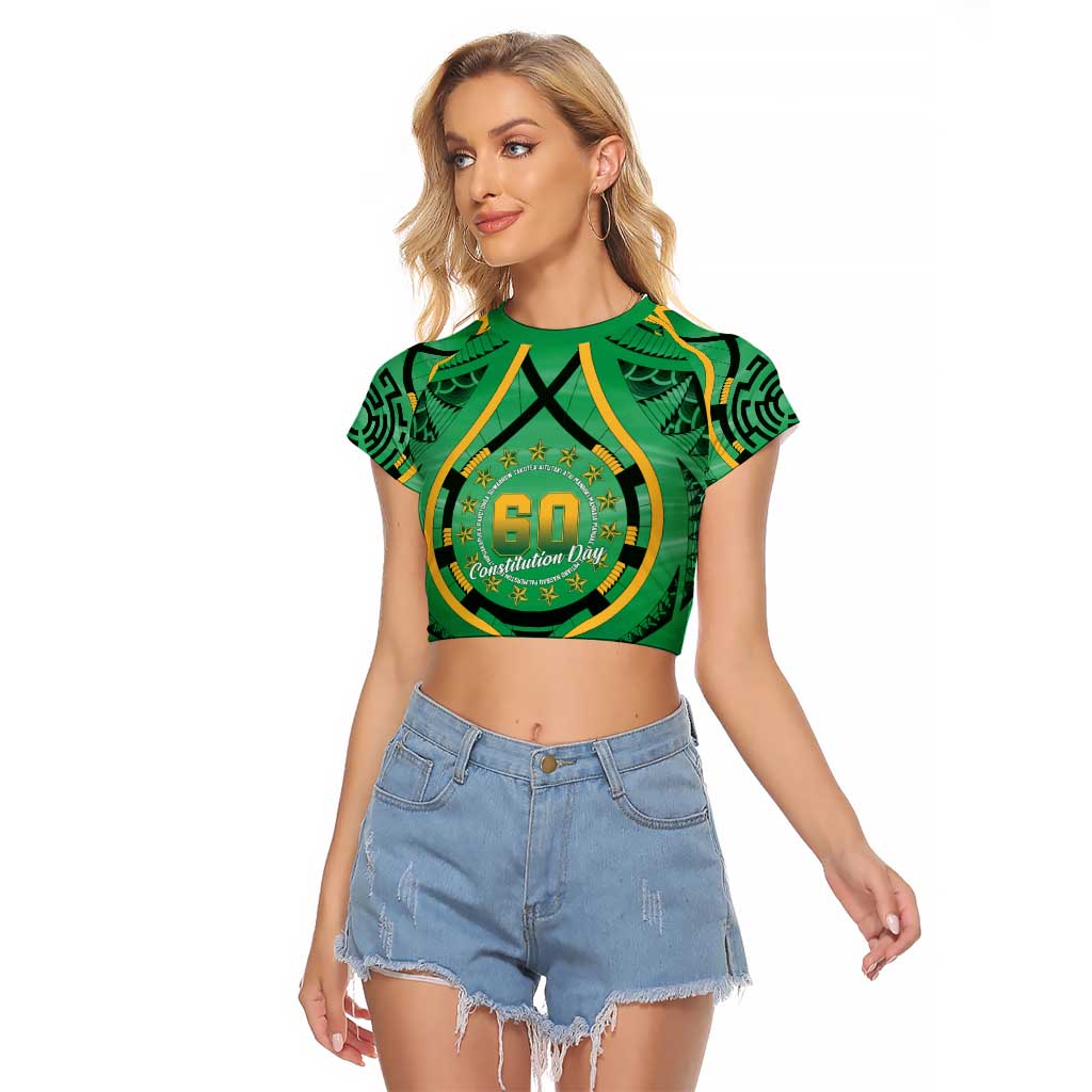 Cook Islands Constitution Day Raglan Cropped T Shirt 60th Anniversary LT05 Female Green - Polynesian Pride