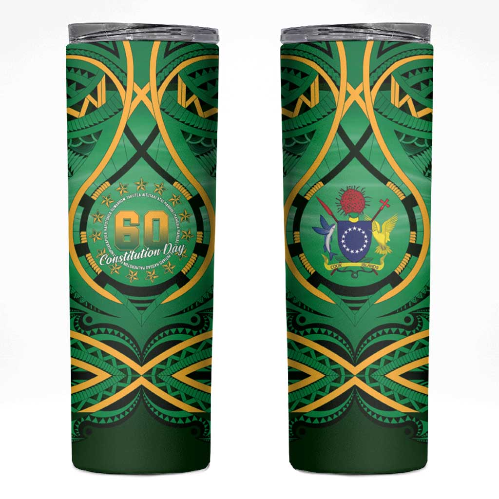 Cook Islands Constitution Day Skinny Tumbler 60th Anniversary LT05 Green - Polynesian Pride