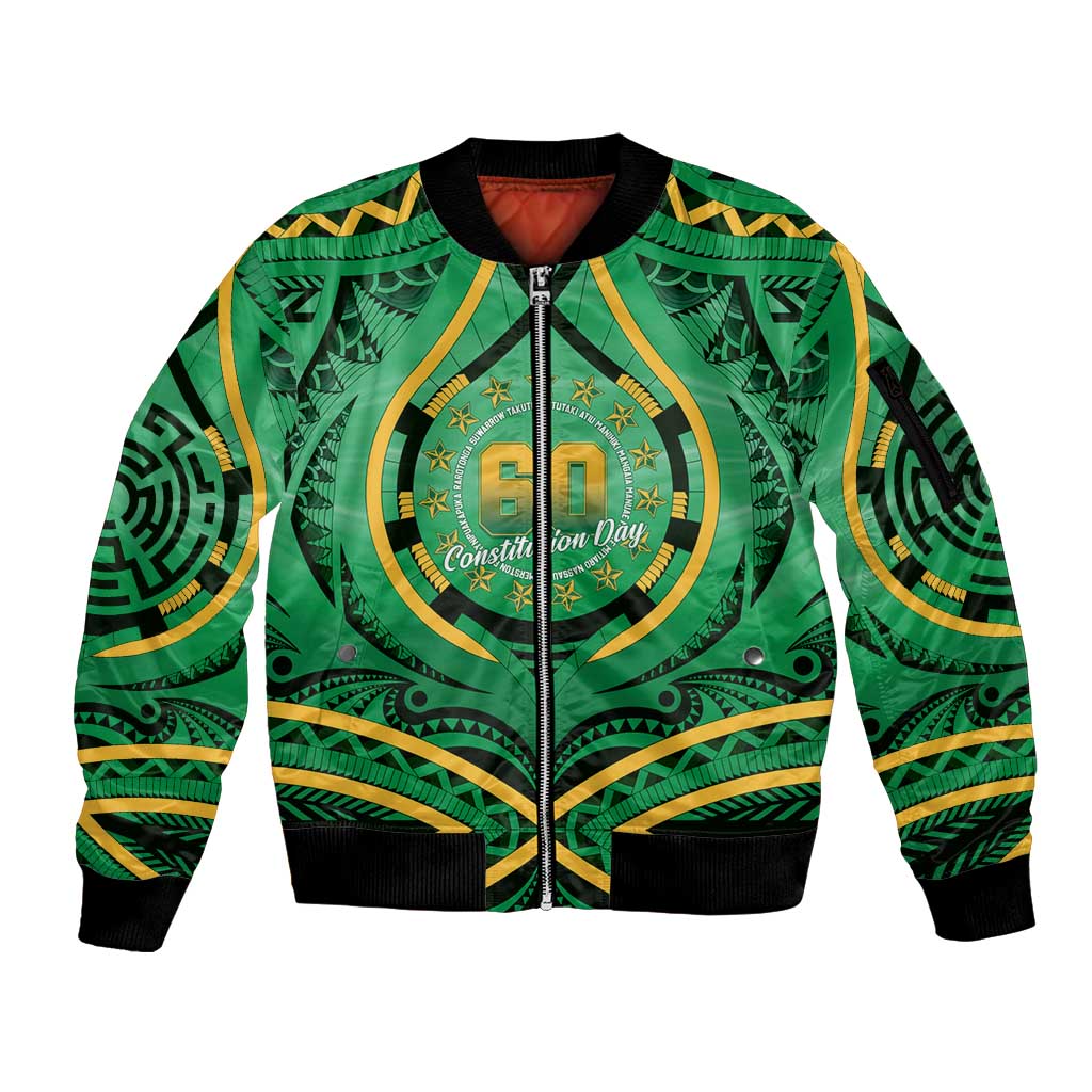 Cook Islands Constitution Day Sleeve Zip Bomber Jacket 60th Anniversary LT05 Unisex Green - Polynesian Pride
