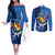 Personalized Tonga Vavau Couples Matching Off The Shoulder Long Sleeve Dress and Long Sleeve Button Shirts Humpback Whale Coat Of Arms With Ngatu Pattern LT05 Blue - Polynesian Pride