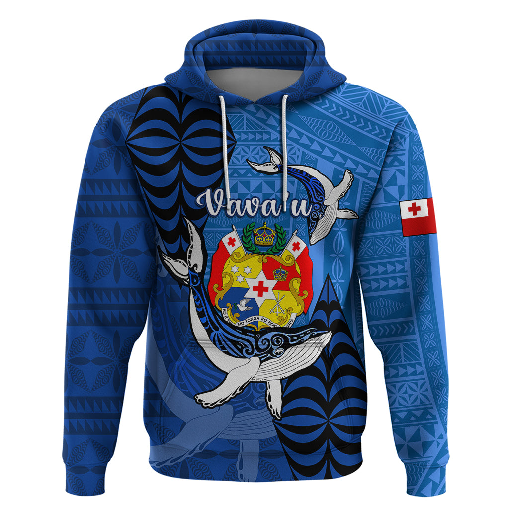 Personalized Tonga Vavau Hoodie Humpback Whale Coat Of Arms With Ngatu Pattern LT05 Blue - Polynesian Pride