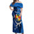 Personalized Tonga Vavau Off Shoulder Maxi Dress Humpback Whale Coat Of Arms With Ngatu Pattern LT05 Women Blue - Polynesian Pride