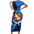 Personalized Tonga Vavau Short Sleeve Bodycon Dress Humpback Whale Coat Of Arms With Ngatu Pattern LT05 Long Dress Blue - Polynesian Pride