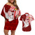 Personalized Tonga Niuas Couples Matching Off Shoulder Short Dress and Hawaiian Shirt White Tailed Tropicbird With Ngatu Pattern LT05 Red - Polynesian Pride