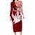 Personalized Tonga Niuas Long Sleeve Bodycon Dress White Tailed Tropicbird With Ngatu Pattern LT05 Long Dress Red - Polynesian Pride