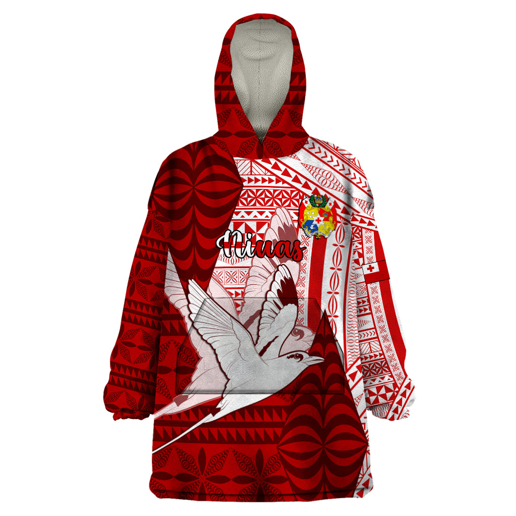 Personalized Tonga Niuas Wearable Blanket Hoodie White Tailed Tropicbird With Ngatu Pattern LT05 One Size Red - Polynesian Pride