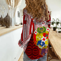 Personalized Tonga Niuas Women Casual Shirt White Tailed Tropicbird With Ngatu Pattern LT05 - Polynesian Pride