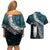 New Zealand Aotearoa Couples Matching Off Shoulder Short Dress and Hawaiian Shirt Maori Hei Rehua Paua Shell Glitter Green