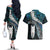 New Zealand Aotearoa Couples Matching Off The Shoulder Long Sleeve Dress and Hawaiian Shirt Maori Hei Rehua Paua Shell Glitter Green