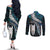 New Zealand Aotearoa Couples Matching Off The Shoulder Long Sleeve Dress and Long Sleeve Button Shirt Maori Hei Rehua Paua Shell Glitter Green