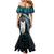 New Zealand Aotearoa Family Matching Mermaid Dress and Hawaiian Shirt Maori Hei Rehua Paua Shell Glitter Green