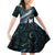 New Zealand Aotearoa Family Matching Off Shoulder Short Dress and Hawaiian Shirt Maori Hei Rehua Paua Shell Glitter Green