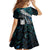 New Zealand Aotearoa Family Matching Off Shoulder Short Dress and Hawaiian Shirt Maori Hei Rehua Paua Shell Glitter Green