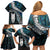 New Zealand Aotearoa Family Matching Off Shoulder Short Dress and Hawaiian Shirt Maori Hei Rehua Paua Shell Glitter Green