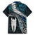 New Zealand Aotearoa Family Matching Off Shoulder Short Dress and Hawaiian Shirt Maori Hei Rehua Paua Shell Glitter Green