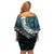 New Zealand Aotearoa Family Matching Off Shoulder Short Dress and Hawaiian Shirt Maori Hei Rehua Paua Shell Glitter Green