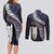 New Zealand Aotearoa Couples Matching Long Sleeve Bodycon Dress and Long Sleeve Button Shirt Maori Hei Rehua Paua Shell Glitter Purple