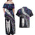 New Zealand Aotearoa Couples Matching Off Shoulder Maxi Dress and Hawaiian Shirt Maori Hei Rehua Paua Shell Glitter Purple