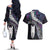 New Zealand Aotearoa Couples Matching Off The Shoulder Long Sleeve Dress and Hawaiian Shirt Maori Hei Rehua Paua Shell Glitter Purple