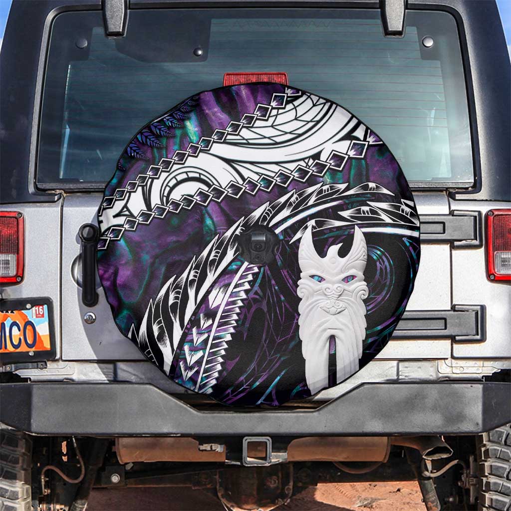 New Zealand Aotearoa Spare Tire Cover Maori Hei Rehua Paua Shell Glitter Purple