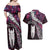 New Zealand Aotearoa Couples Matching Off Shoulder Maxi Dress and Hawaiian Shirt Maori Hei Rehua Paua Shell Glitter Pink