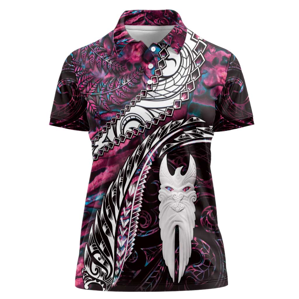 New Zealand Aotearoa Women Polo Shirt Maori Hei Rehua Paua Shell Glitter Pink LT05 Female Pink - Polynesian Pride