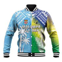 Personalised Happy Malampa Fiji Day Baseball Jacket Half Mix Style LT05 Unisex Blue - Polynesian Pride