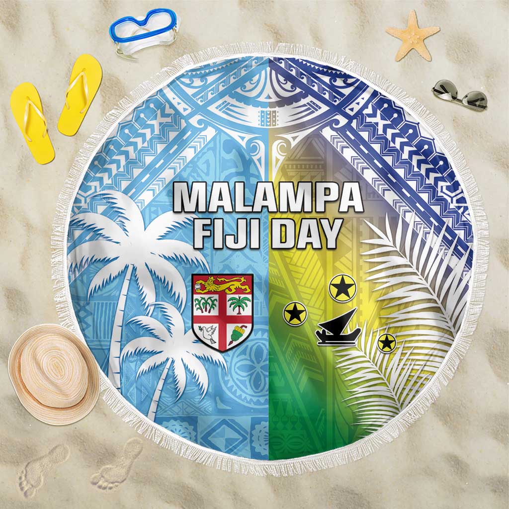 Happy Malampa Fiji Day Beach Blanket Half Mix Style LT05 One Size 150cm Blue - Polynesian Pride